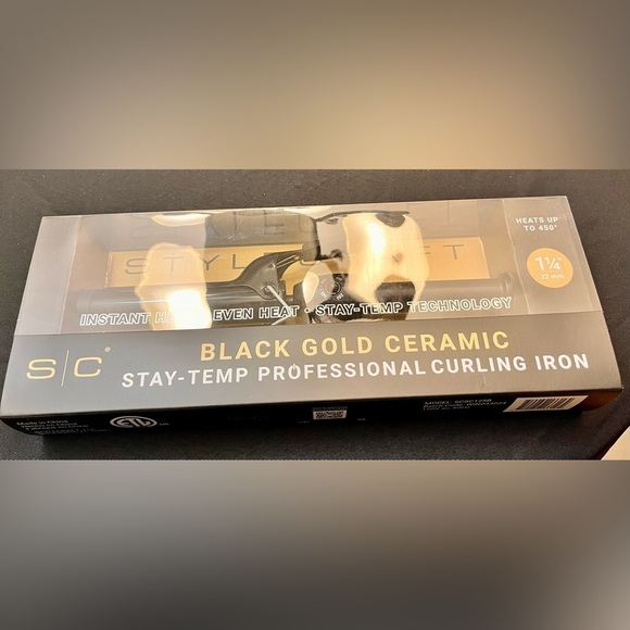 Stylecraft Black Gold Ceramic Stay-Temp Professional Curling Iron NIB 1 1/4” - Picture 4 of 11